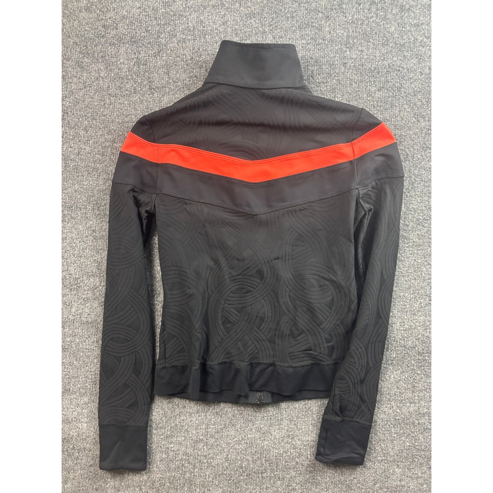 Trina Turk Recreation Track Jacket Women M Black Orange Chevron Full Zip - Picture 8 of 8